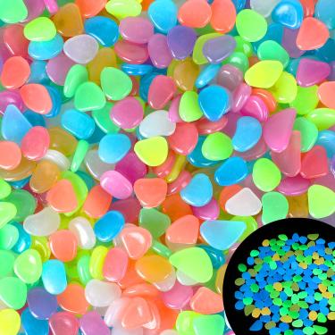 Imagem de Kaiyuan Dynasty Pedras brilhantes 600 peças pedras coloridas que brilham no escuro pedras decorativas ao ar livre pedras brilhantes para aquários de peixes decorações ao ar livre pedras para gramado, pátio, jardim, passarela