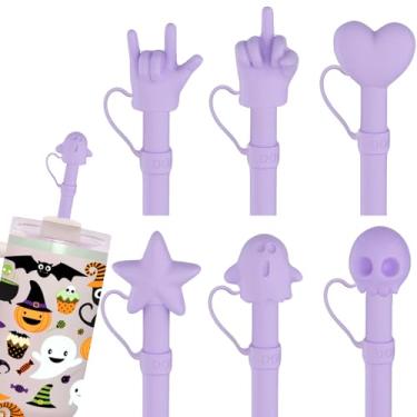 Imagem de Doboli Canudo de silicone longo de substituição de 30,5 cm com capa, compatível com Stanley Owala Copo de copo de 1,134 g 850 g, pacote engraçado com 6 canudos reutilizáveis com escova de limpeza