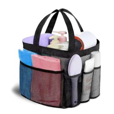 Imagem de Suporte de chuveiro de tela portátil para dormitório de faculdade essencial, 8 bolsos de grande capacidade, secagem rápida para chuveiro, cesto de dormitório para banheiro, praia, higiene pessoal
