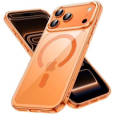 Imagem de JETech Capa Magnética para iPhone 17 Pro Max 6,9 Polegadas Compatível com MagSafe, Case Protetora de Telefone à Prova de Choque, Parte Traseira Transparente Anti-Riscos (Laranja)