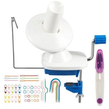 Imagem de HSHGZSR Enrolador de esferas de fio, giratório de fio manual, rolo de bola de fio eficiente, enrolador de lã de bolo com clipe na mesa, máquina de enrolamento de fio portátil, enrolador de fio de