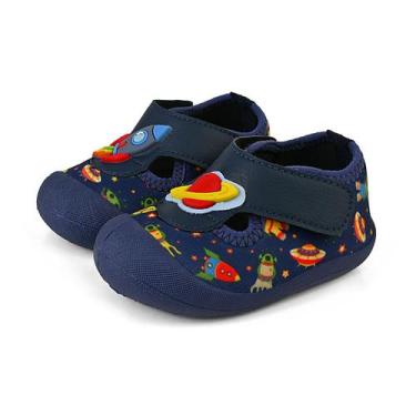 Imagem de Sapameia Infantil Antiderrapante Moda Menino Bebê Marinho Galáxia Gata