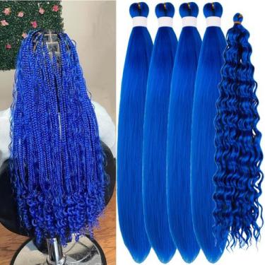 Imagem de Gozill Blue Braiding Hair Cabelo boho pré-esticado para trança colorid