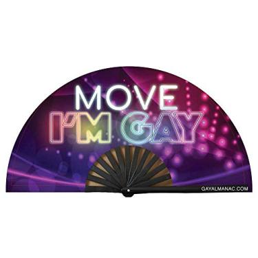 Imagem de PandaTak "Move, I'm Gay" Ventilador rosa para o mês de orgulho, ventilador dobrável de bambu de 33 cm