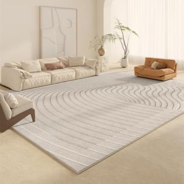 Imagem de Tapete decorativo estilo creme para sala de estar, listrado, geométrico, bege, confortável, macio, luxuoso, para quarto (80 x 160 cm (31 x 63 pol.)/AX026-3-L)