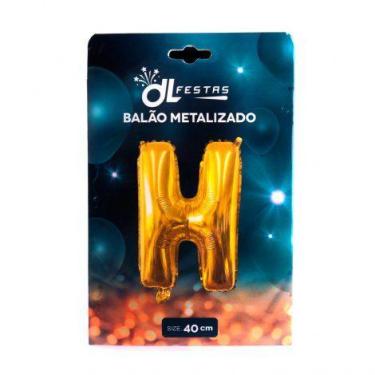Imagem de Balão Metalizado Letra H 40cm com Palito Dourado - DL FESTAS