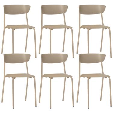 Imagem de Kit 06 Cadeiras Empilhável Fixa F02 Base Aço Nude - Lyam Decor