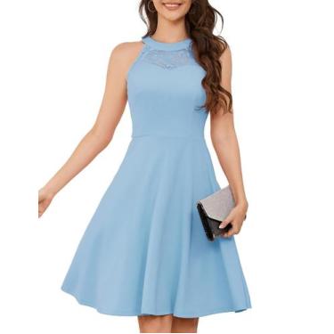 Imagem de Vestido de festa Bbonlinedress Summer Lace Halter Blue Plus Size