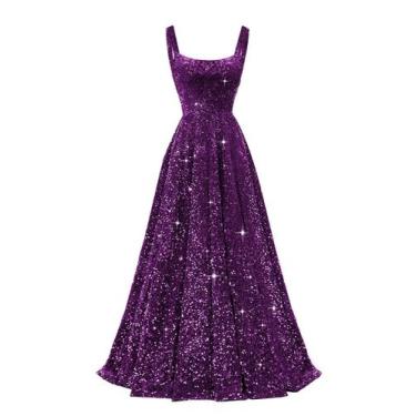 Imagem de Vestido de formatura Miao Duo Spaghetti Strap Sequin A Line Plus Size