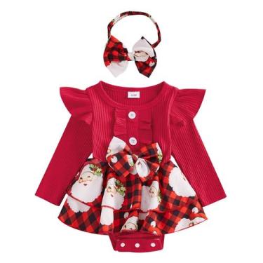 Imagem de Roupa de Natal para menina MozikQin Macacão e bandana