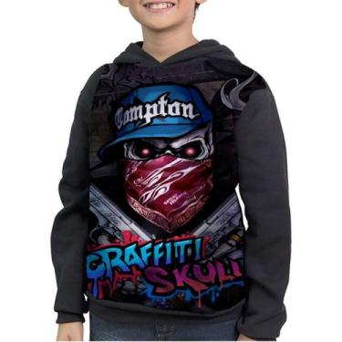 Imagem de Casaco Moletom Infantil Graffiti Grafite Desenho Skull - smoke, Preto,