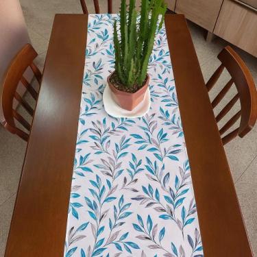 Imagem de Caminho de mesa 40 x 1,45 - folha cinza + azul - DIAS DECOR