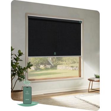 Imagem de Yoolax Persianas motorizadas com controle remoto, persianas blackout remotas para janelas internas, persianas elétricas sem fio para quarto, sala de estar, escritório (preto ápice, 66 cm L x 182 cm A)