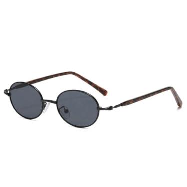 Imagem de Óculos de sol pequenos de metal oval, da moda, femininos, retrô, punk, masculinos, lentes transparentes, armação, óculos de sol, UV400 (preto, leopardo, cinza)