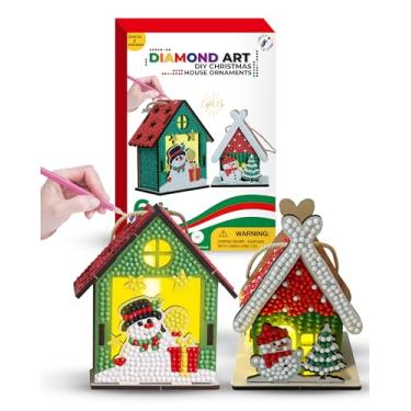 Imagem de Little Jupiter Ornamentos de casa de Natal DIY Diamond Art - Inclui luz LED com bateria para crianças de 6 a 12 anos - Faz 2 projetos - Perfeito para árvores de Natal - Artesanato para crianças - Kits