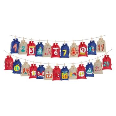 Imagem de predolo 24x Sacos de calendário do advento de Natal, bolsa de presente, decoração para casa, bolsa de estopa reutilizável, sacos de doces para árvore de, Linho Azul Vermelho