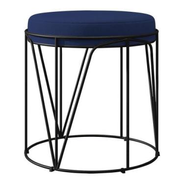 Imagem de Puff Aramado Preto Zaya L02 Suede Azul Marinho - LYAM DECOR