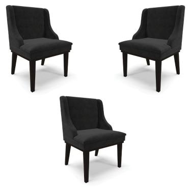 Imagem de Kit 3 Cadeiras Decorativas Sala De Jantar Base Fixa De Madeira Firenze Suede Preto G19 - Gran Belo
