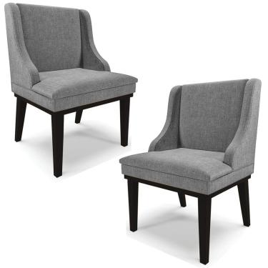 Imagem de Kit 2 Cadeiras Decorativas Sala De Jantar Base Fixa De Madeira Firenze Linho Grafite/preto G19