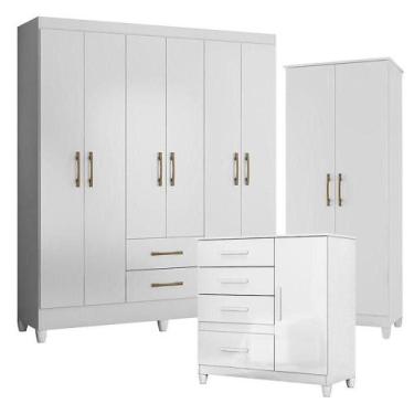 Imagem de Guarda Roupa Casal Panamá Com Cômoda Vênus Com Pés E Armário Multiuso 