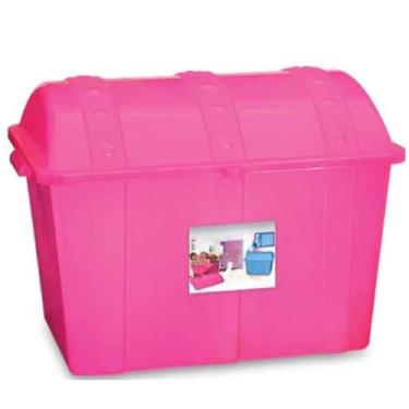 Imagem de Caixa Organizadora de Brinquedos Baú Infantil Rosa Azul 43 Litros Menino Menina 52cm x 31cm x 37cm (Rosa)