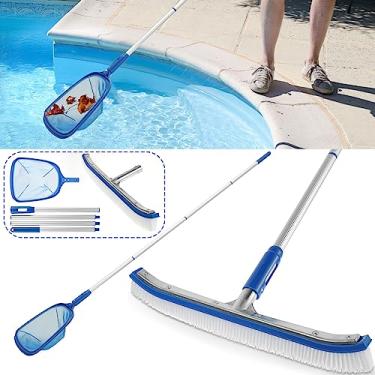 Imagem de Conjunto de escovas de piscina portátil para limpeza de piscina com cabo de 160 cm, conjunto leve, alça de alumínio ajustável, esponja de limpeza fácil de armazenamento para parede de azulejos