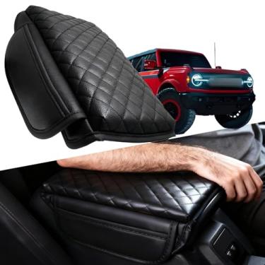 Imagem de Capa de apoio de braço espessa adequada para acessórios Ford Bronco 2021 2022 2023 2024 2025 2/4 portas de console central, capas de descanso de braço de couro PU protetor de tampa caixa de assento