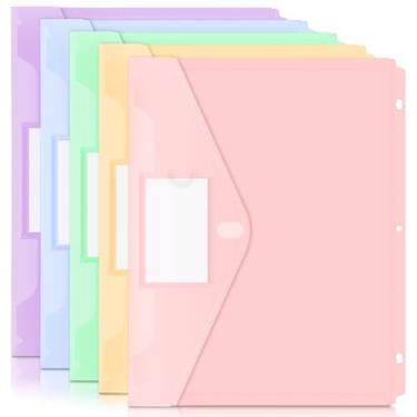 Imagem de Forvencer Bolso para fichário, pacote com 5 pastas de plástico super pesadas com fecho apertado, pastas de fichário com carregamento lateral, bolso para fichário com 3 anéis, divisórias de fichário