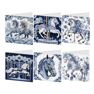 Imagem de SHEGZHUC Pacote com 6 cartões de presente com pintura de diamante, carrossel, kits de arte de diamante para parques de diversões de adultos, aniversário de casamento, aniversário de casamento