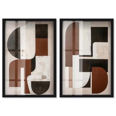 Imagem de Conjunto de 2 painéis geométricos neutros de luxo Shadowbox Print Boho Wall Art por Art Remedy, moldura branca, 28 x 40 cm