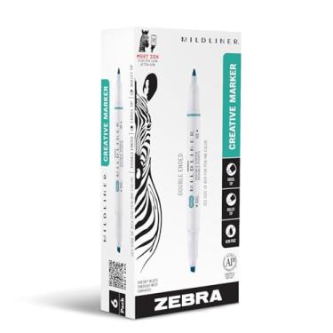 Imagem de Zebra Pen Conjunto de marcadores de texto de ponta dupla Mildliner, pontas largas e finas, ideal para realce da Bíblia, sem sangramento, tinta azul escura suave, pacote com 12 (78270)