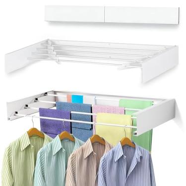 Imagem de Estante dobrável de parede para secar roupas – Cabide de roupa dobrável de 81 cm com 4 barras de aço – Solução de armazenamento interno e externo