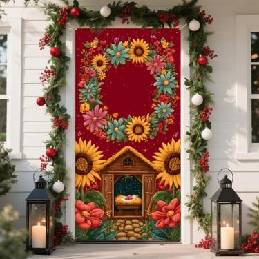 Imagem de NYZE Capa para porta de Natal, Papai Noel, decoração de Natal, pão de gengibre, faixa de Natal para férias em casa