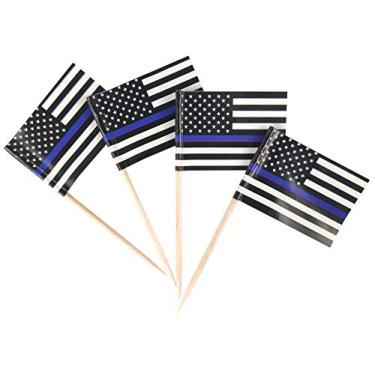 Imagem de JBCD Thin Blue Line American Toothpick Flag Police Mini Small Cupcake Topper Flags (100 pcs)