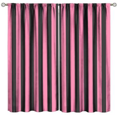 Imagem de Cortinas listradas pretas rosa ousadas linhas verticais tema casal romance moderno janela tratamentos para meninos meninas quarto de crianças B sala de jantar cozinha 106,7 cm L x 113 cm C