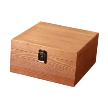 Imagem de shamjina Caixa organizadora de madeira para guardar objetos pequenos, com fecho, estilo vintage, ideal para decoração de casa, M Brown