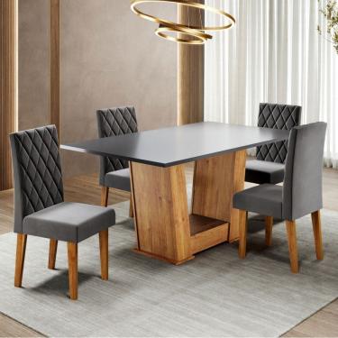 Imagem de Mesa de Jantar 4 Lugares Floripa Marrom/Cinza/Veludo Cinza - Viero Móveis