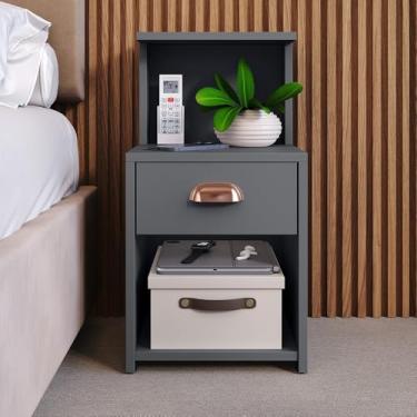 Imagem de Cama com cabeceira dupla com gaveta e nicho - Montagem fácil 30×33×68 cm(CLEO -CINZA)