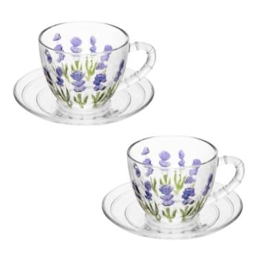 Imagem de Conjunto 2 Xícaras 80ml + Pires Lavanda Porcelana Decorada para Mesa Posta Charmosa