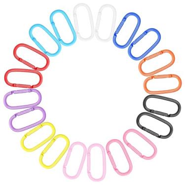 Imagem de 20 peças de mosquetões cortados, clipe de chaveiro mosquetão de forma oval, clipe de chaveiro colorido de metal a granel ganchos de chaveiro caribiner para uso doméstico e externo chaves de carro
