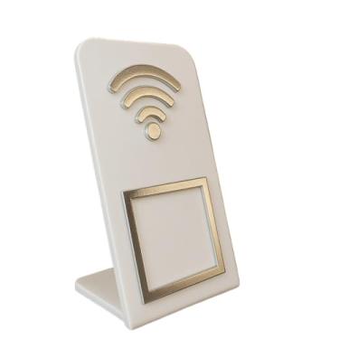 Imagem de Display Placa Qr Code Mesa Acrílico Espelhado Plaquinha(Branco Com Dourado Wi-Fi,2 Unidades)