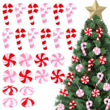 Imagem de Whaline Conjunto de enfeites de bengalas doces de feltro de Natal, Natal, vermelho, rosa, branco, doces, decorações para pendurar com cordão para guirlandas, artesanato, decoração de festa em casa