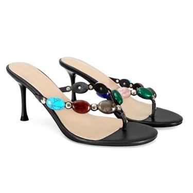 Imagem de MAIJED Sandálias femininas de salto alto com tiras de dedo aberto e salto alto com tiras de salto alto sem cadarço salto médio sapato social moderno, Preto, 37