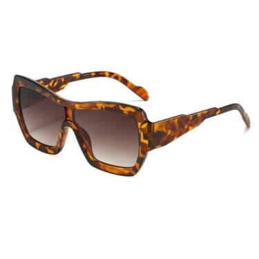 Imagem de HCPIHF Óculos de sol gradiente da moda UV400 retrô, óculos de sol oval de dois tons, feminino e masculino (marrom leopardo)