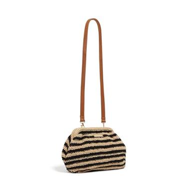 Imagem de Seafolly Bolsa feminina padrão de ráfia listrada, CarriedAway preta/Natu