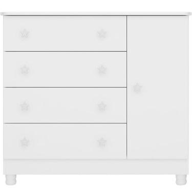 Imagem de Cômoda Sapateira Infantil 1 Porta 4 Gavetas C/ Pés Doce Mel Branco