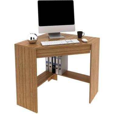 Imagem de Mesa Escrivaninha De Canto Para Escritório 1 Gaveta Amêndoa