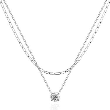 Imagem de Colar feminino banhado a ouro 14K em camadas delicadas, zircônia cúbica, gargantilha feminina, Large, Aço inoxidável, Sem Pedra Preciosa