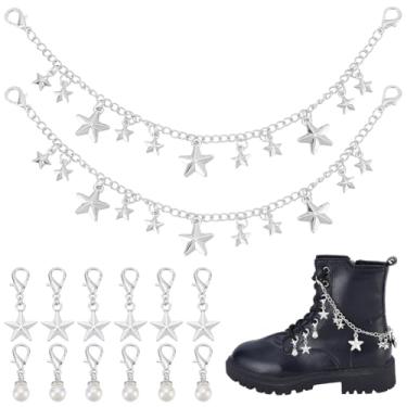 Imagem de WEBEEDY 14 correntes de botas de estrela com pingentes de sapato de pérola estrela, bijuteria moderna para botas de caubói femininas, tênis faça você mesmo, acessórios, chapéus, carteira, ornamentos