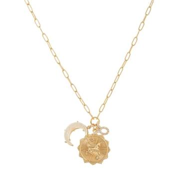 Imagem de Colares de ouro do zodíaco para mulheres, peças de presentes do zodíaco com opala lua crescente e pingente de moeda, joias de astrologia, colar de horóscopo de constelação, presentes de signo da moda